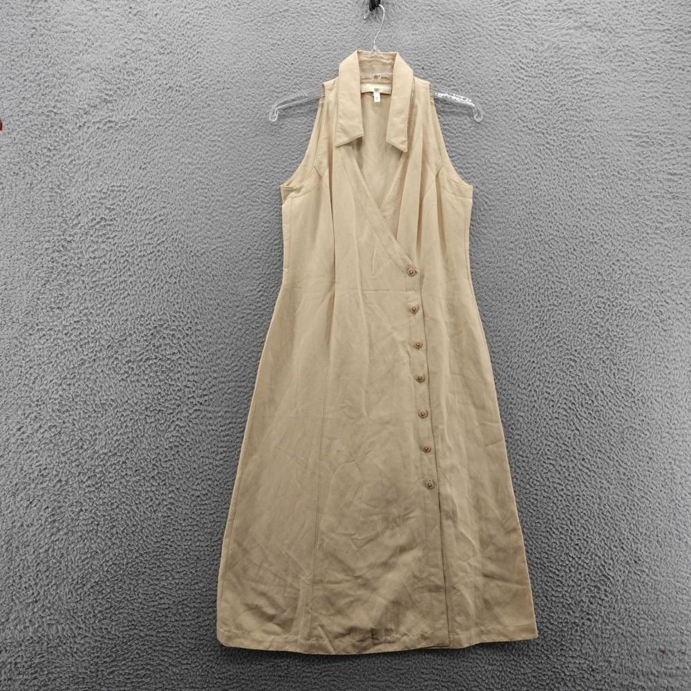Escada Womens Beige Linen Blend Side Button Sleeveless Midi Dress Size 36‎ US 4